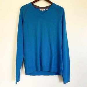 TED BAKER Men’s Trim Fit Cotton V-Neck Sweater Blue Large